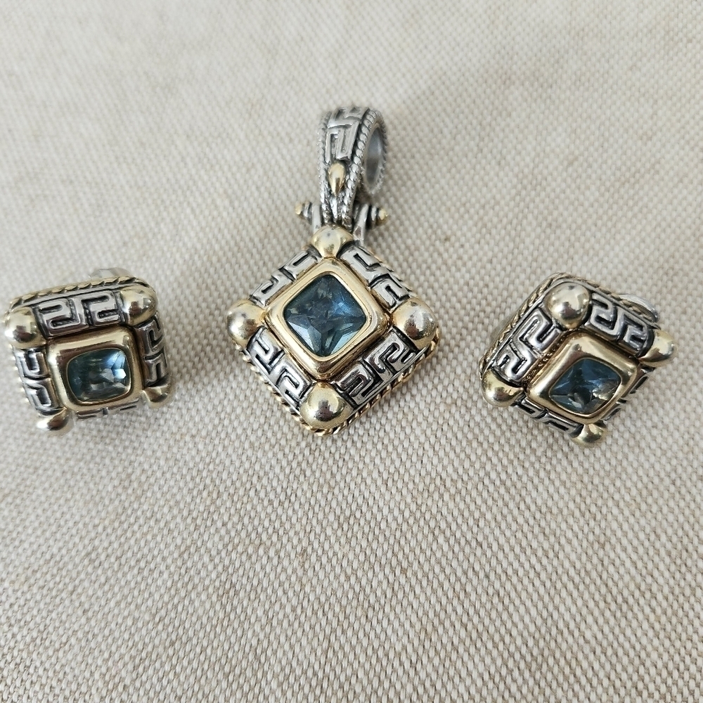 Faux Topaz Pendant and pierced earrings